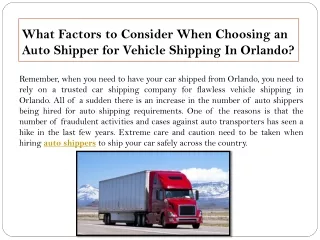 what factors to consider when choosing an auto shipper for vehicle shipping in orlando