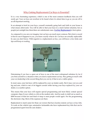 why getting replacement car keys is essential