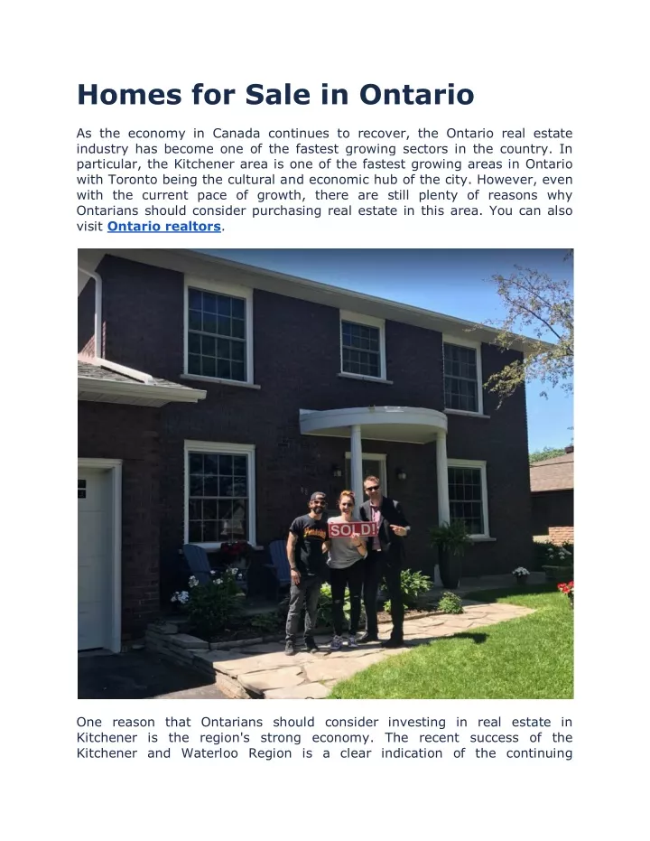 homes for sale in ontario as the economy