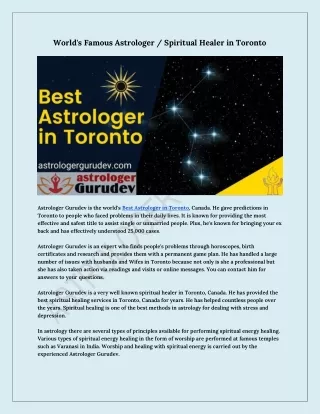 World's Famous Astrologer / Spiritual Healer in Toronto