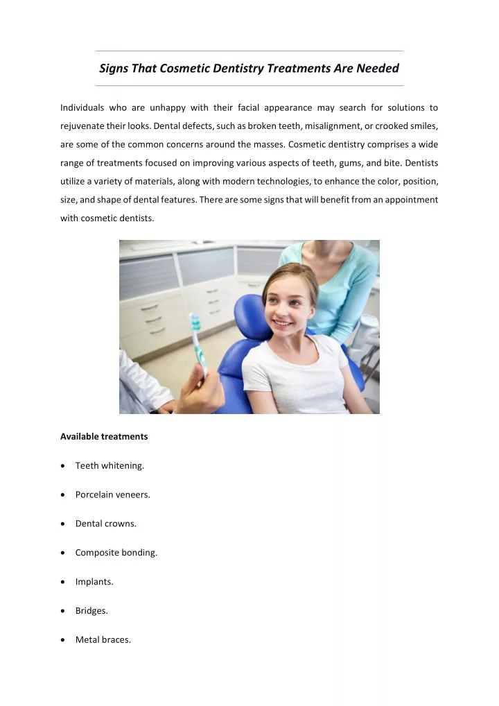 signs that cosmetic dentistry treatments