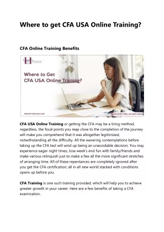 Where To Get Cfa Usa Online Training?