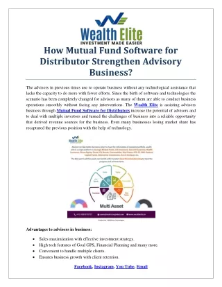 how mutual fund software for distributor