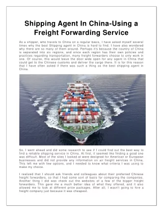 The Popular Shipping Agent In China