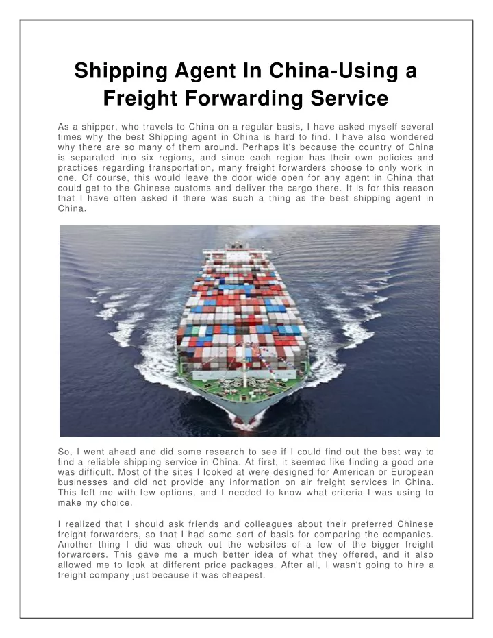 shipping agent in china using a freight