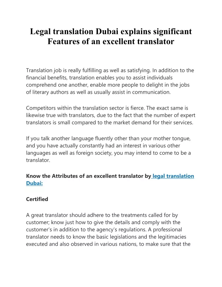 legal translation dubai explains significant