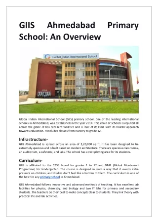 GIIS Ahmedabad Primary School: An Overview