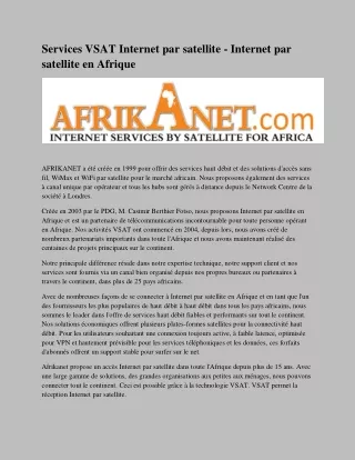 Services VSAT Internet par satellite - Internet par satellite en Afrique