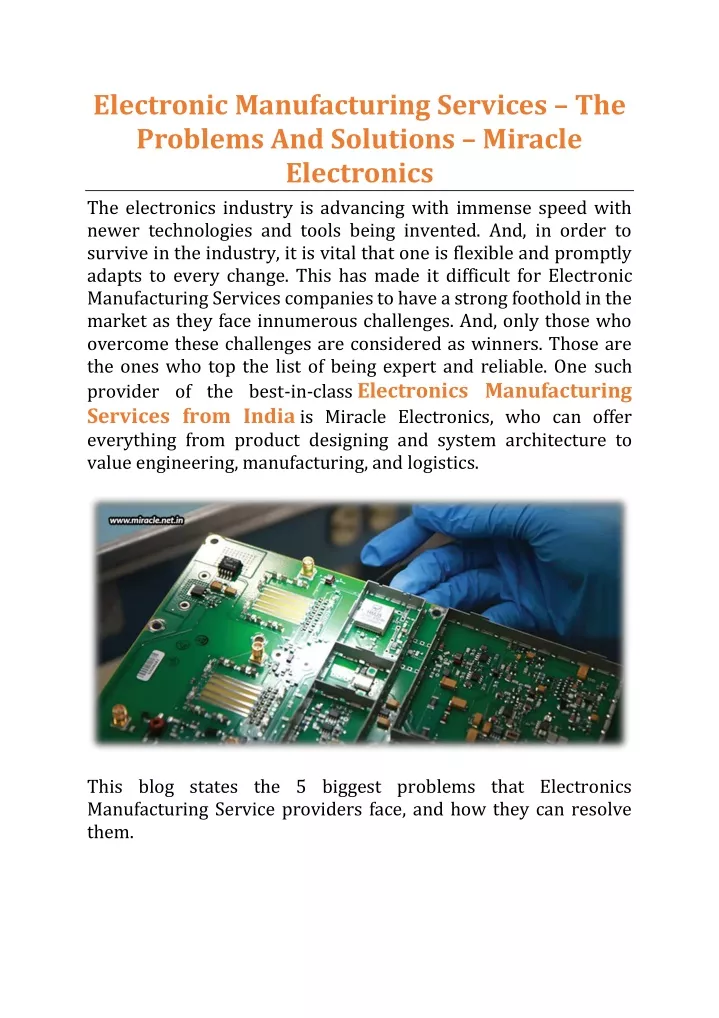 electronic manufacturing services the problems