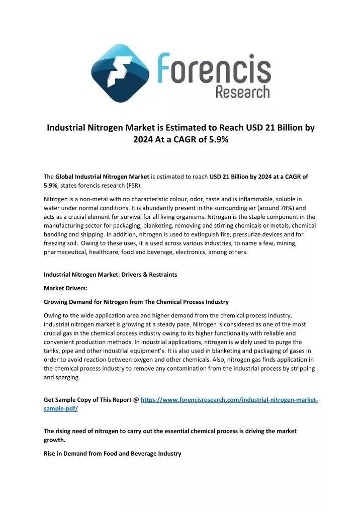 industrial nitrogen market is estimated to reach