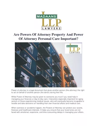 Are Powers Of Attorney Property And Power Of Attorney Personal Care Important?