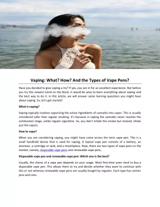 Vaping: What? How? And the Types of Vape Pens?