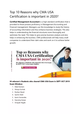 Top 10 Reasons why CMA USA Certification is important in 2020?