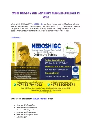 WHAT JOBS CAN YOU GAIN FROM NEBOSH CERTIFICATE IN UAE?