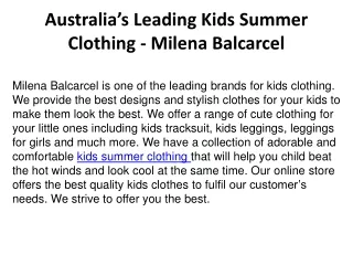 australia s leading kids summer clothing milena balcarcel