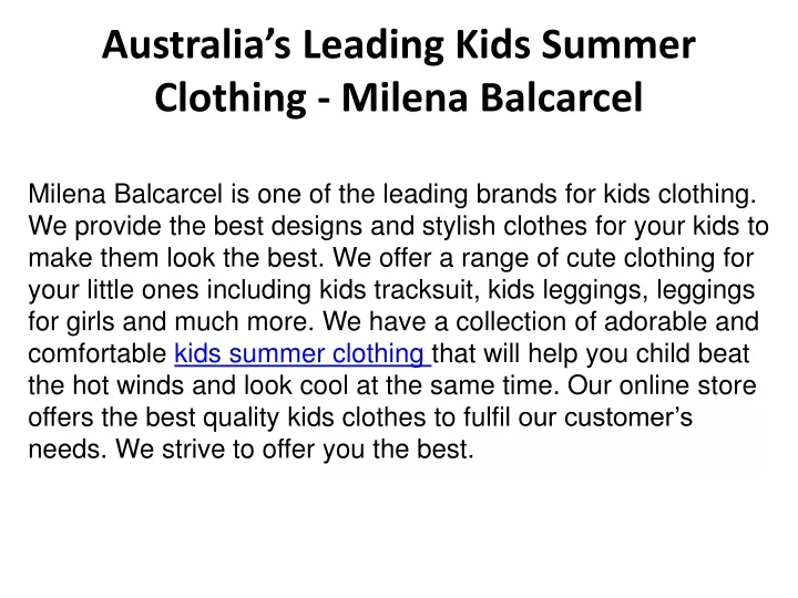 australia s leading kids summer clothing milena balcarcel