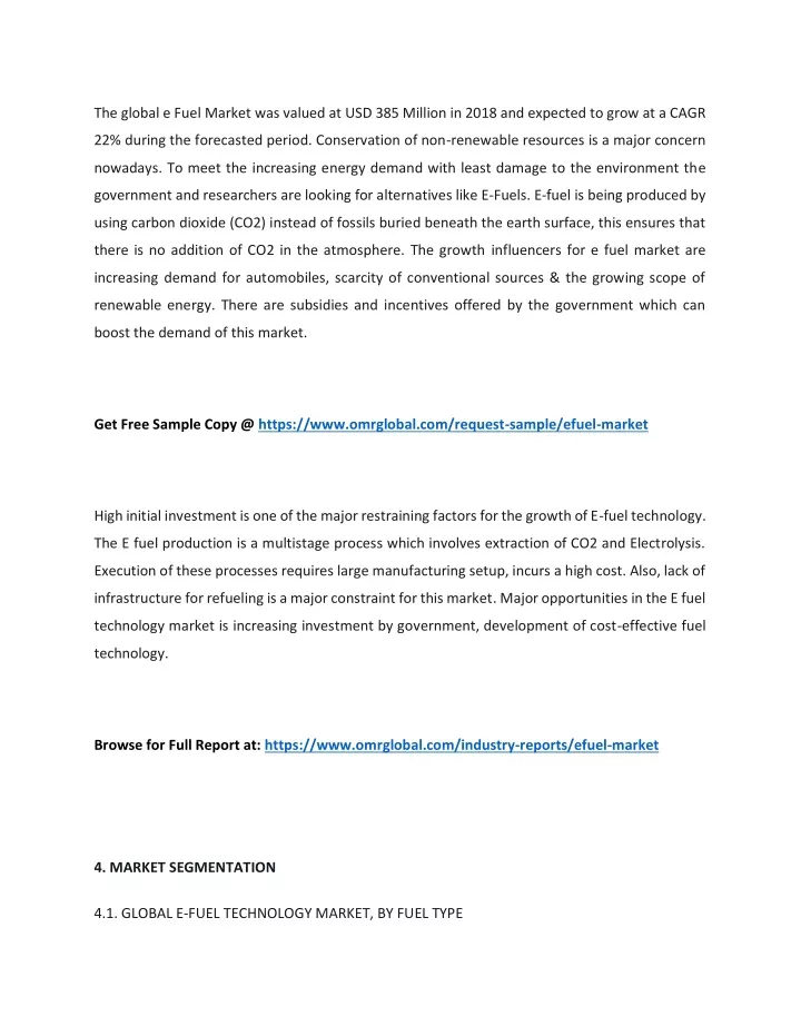 the global e fuel market was valued