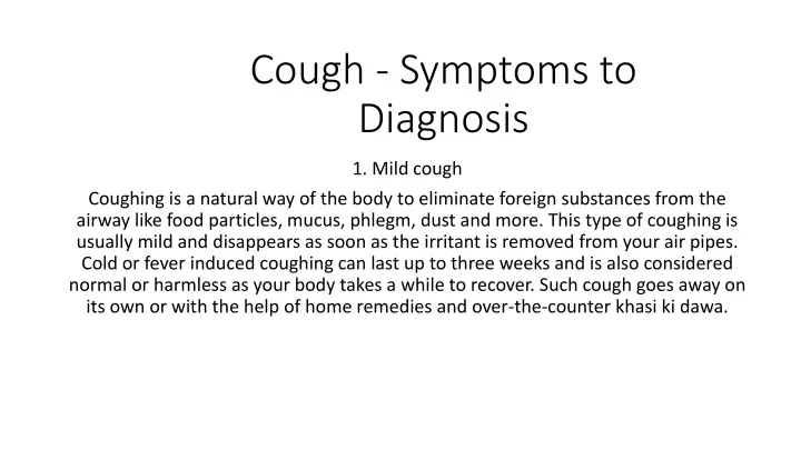cough symptoms to diagnosis