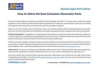 How To Select The Best Consumer Electronics Parts