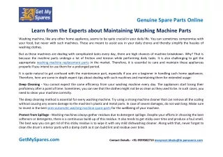 Learn from the Experts about Maintaining Washing Machine Parts