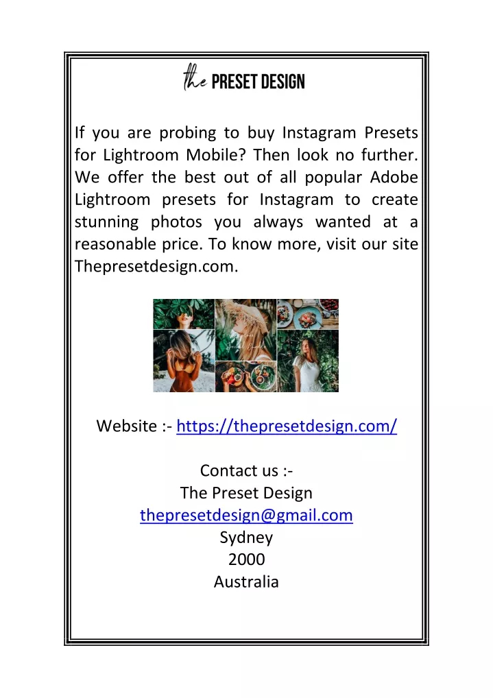 if you are probing to buy instagram presets