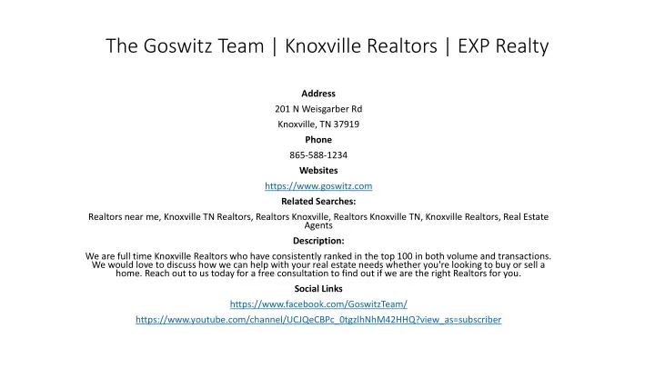 the goswitz team knoxville realtors exp realty