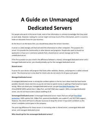 A Guide on Unmanaged Dedicated Servers