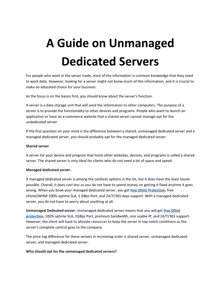 a guide on unmanaged dedicated servers
