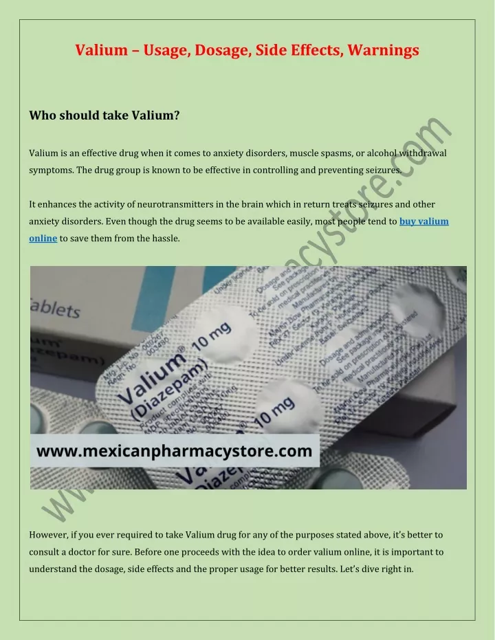 valium usage dosage side effects warnings