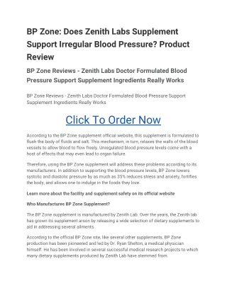 BP Zone: Does Zenith Labs Supplement Support Irregular