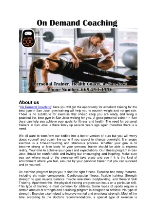 On demand coaching - personal trainer in San Jose !