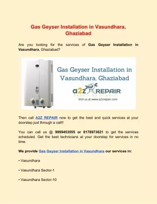 Gas Geyser Installation in Vasundhara, Ghaziabad