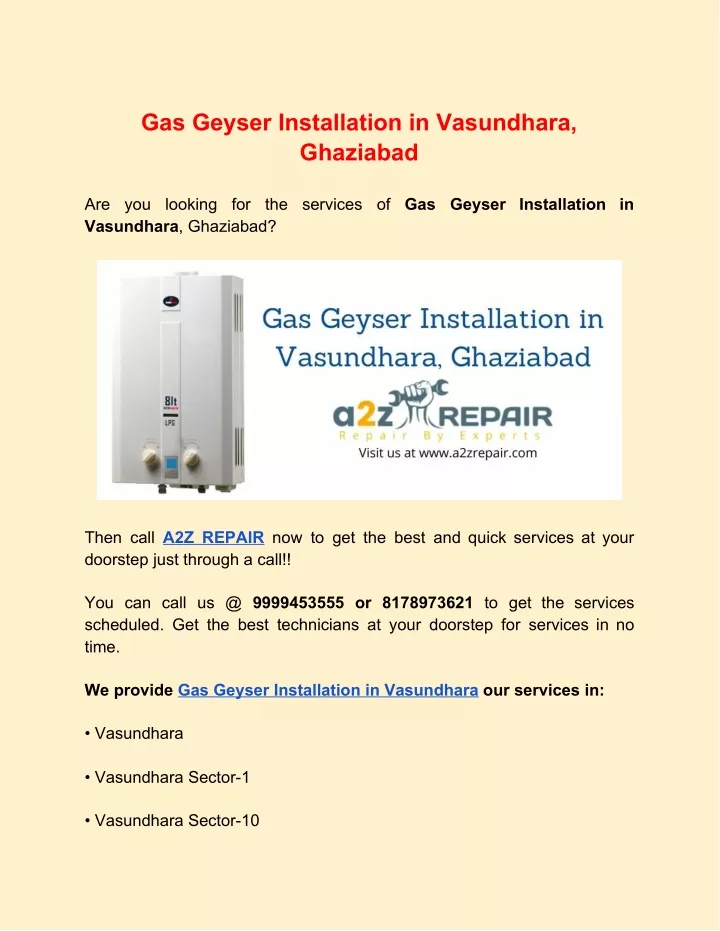 gas geyser installation in vasundhara ghaziabad