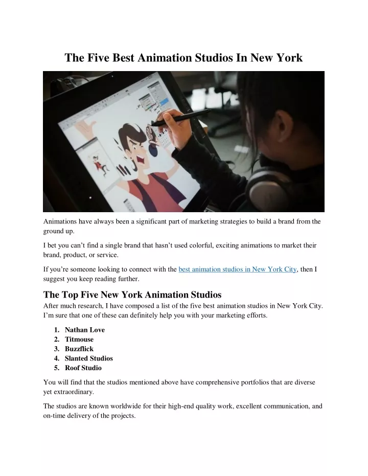 the five best animation studios in new york