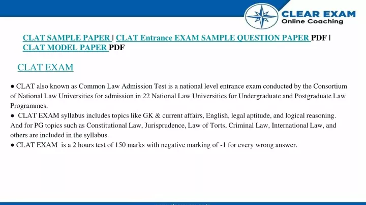 clat sample paper clat entrance exam sample