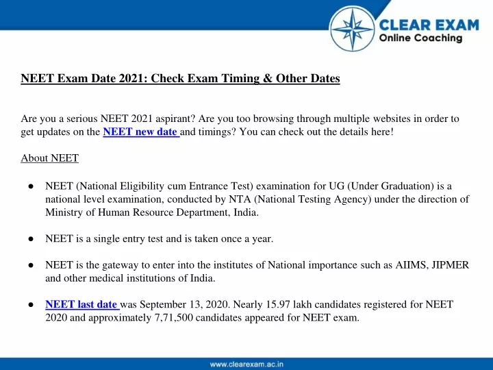 neet exam date 2021 check exam timing other dates