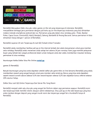 RentalQQ Daftar Situs Pkv Games Poker On the web Terpercaya Indonesia