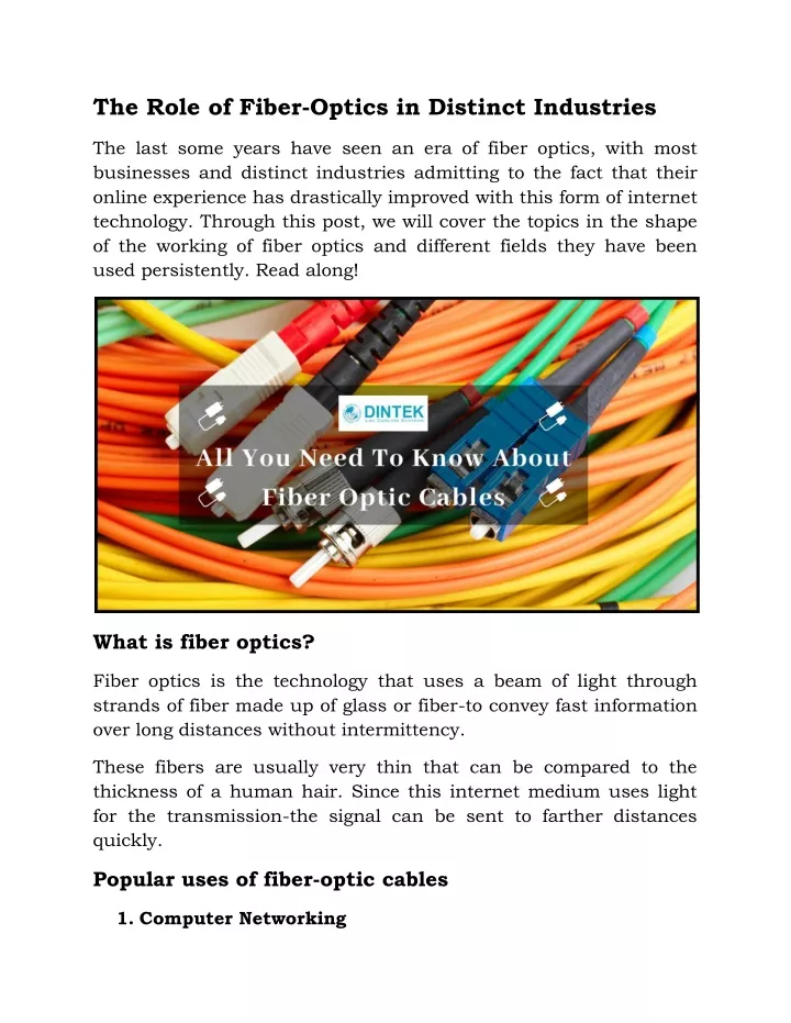 the role of fiber optics in distinct industries
