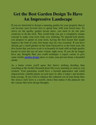get the best garden design to have an impressive