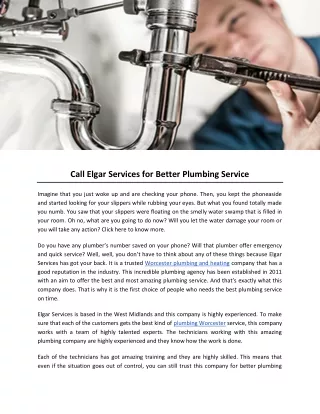 Call Elgar Services for Better Plumbing Service