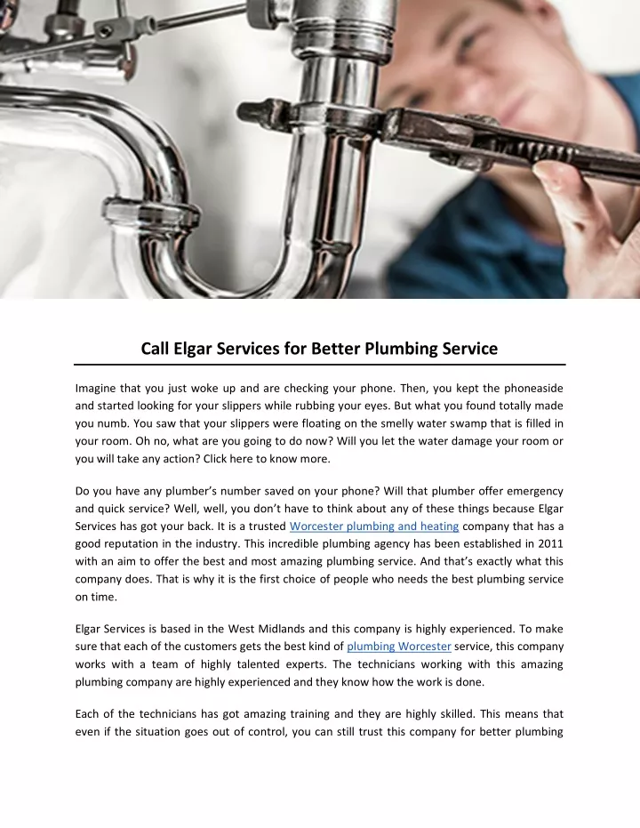 call elgar services for better plumbing service