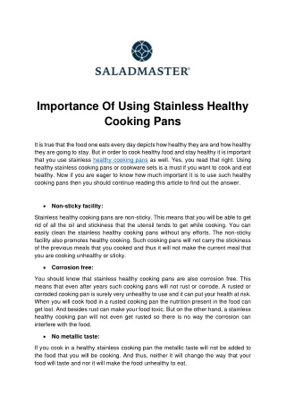 importance of using stainless healthy cooking pans