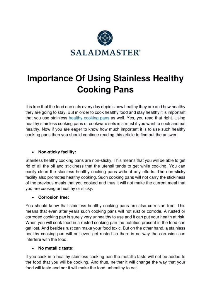 importance of using stainless healthy cooking pans