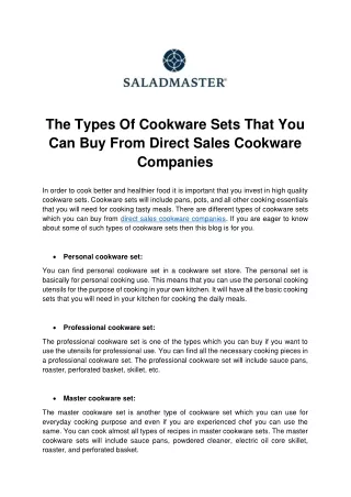 the types of cookware sets that you can buy from