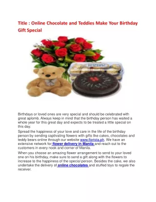 Send Flower Chocolate and Teddy in Philippines