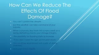 How Can We Reduce the Effects of Flood Damage?