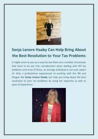 Sonja Lenore Haaby Can Help Bring About the Best Resolution to Your Tax Problems