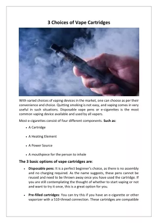 3 choices of vape cartridges