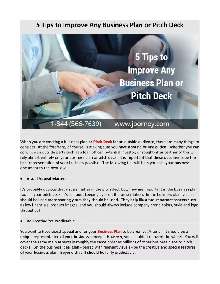 5 tips to improve any business plan or pitch deck