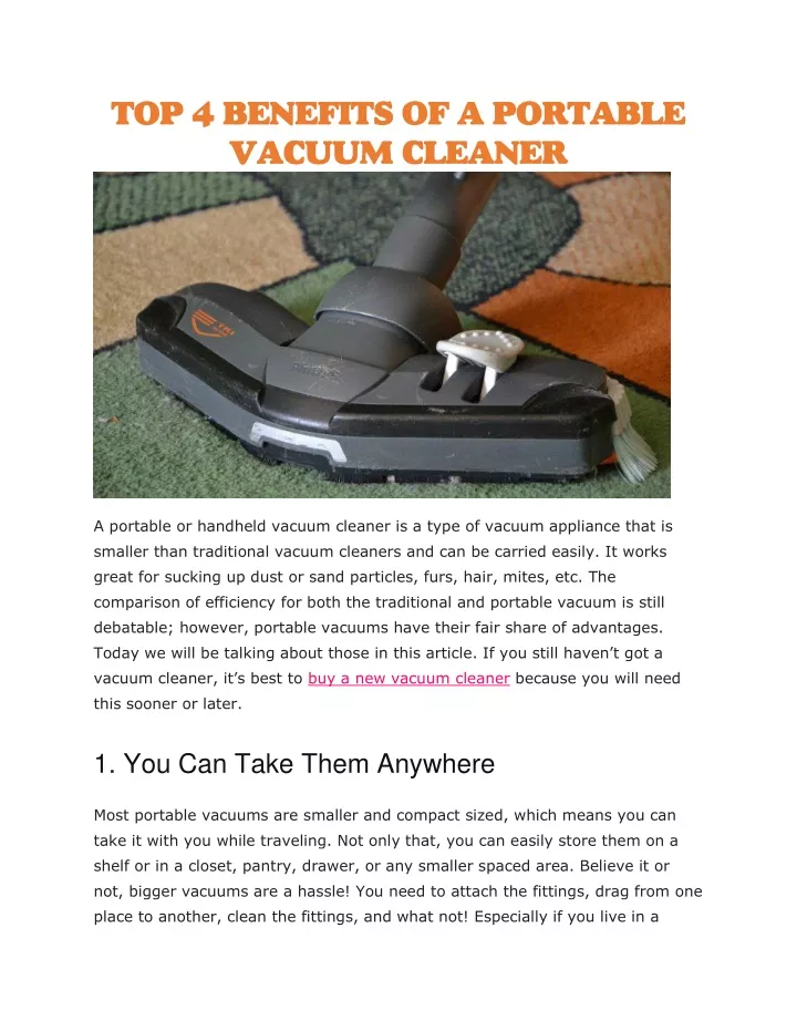 top 4 benefits of a portable vacuum cleaner